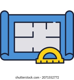 Blueprint icon. Vector floor architecture plan. Home project. House building design. Schematic technical paper floorplan isolated on white background