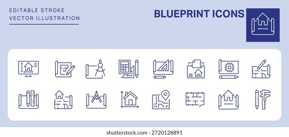 Blueprint Icons. Editable Stroke. Set of thin line icons symbol collection.