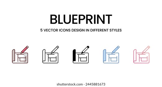 Iconos de Blueprint establecidos en ilustración de stock de Vector de estilo diferente