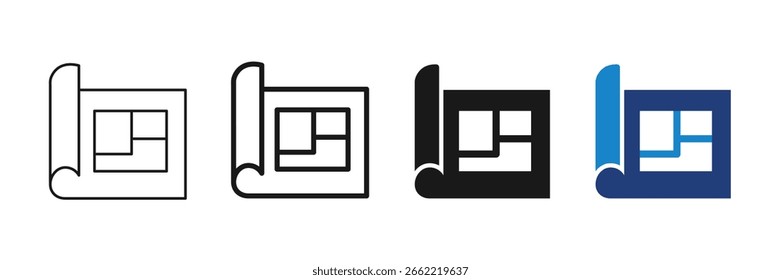 Blueprint Icons Set - Editable Stroke. Vector Solid.