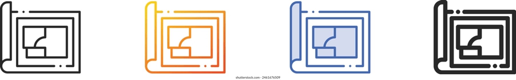 blueprint icon.Thin Linear, Gradient, Blue Stroke and bold Style Design Isolated On White Background