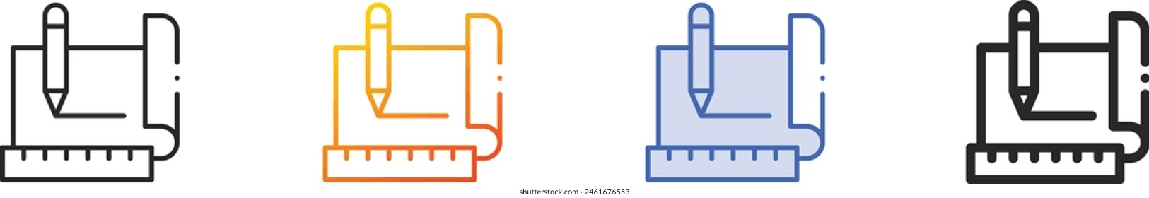 Icono de plano.Diseño lineal delgado, degradado, trazo azul y estilo en negrita aislado sobre fondo blanco