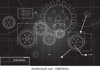 Blueprint illustration in black and white