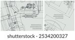 Blueprint illustration set. Engine line drawing