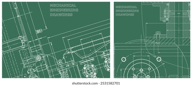 Blueprint illustration set. Engine line drawing