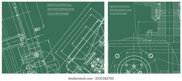 Conjunto de ilustración de plano. Dibujo de línea del motor