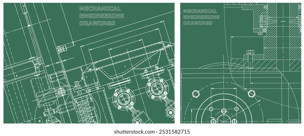 Blueprint illustration set. Engine line drawing