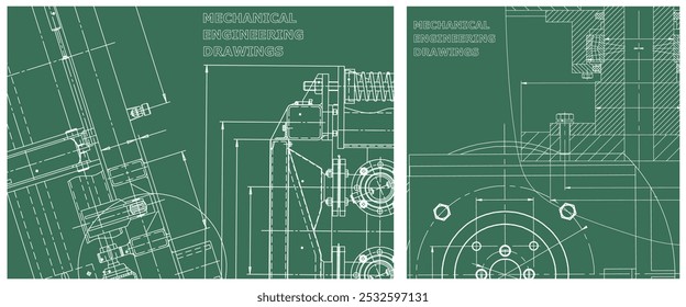 Blueprint illustration set. Engine line drawing
