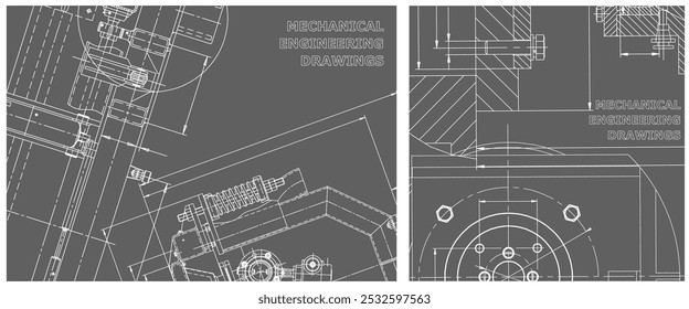 Blueprint illustration set. Engine line drawing