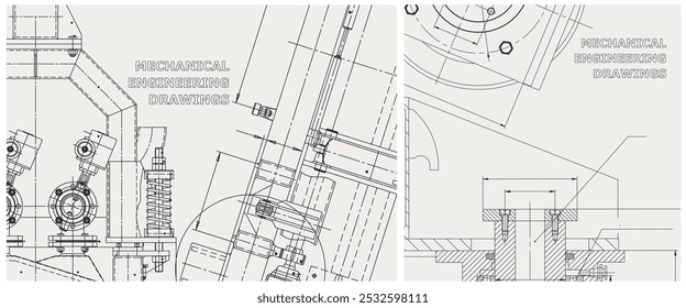 Blueprint illustration set. Engine line drawing