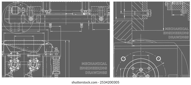 Conjunto de ilustración de plano. Dibujo de línea del motor