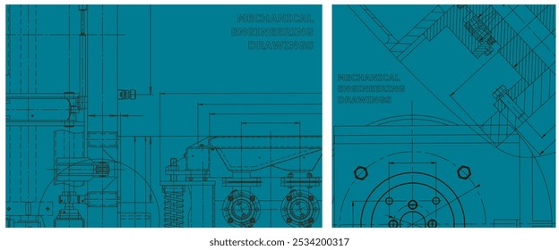 Conjunto de ilustración de plano. Dibujo de línea del motor
