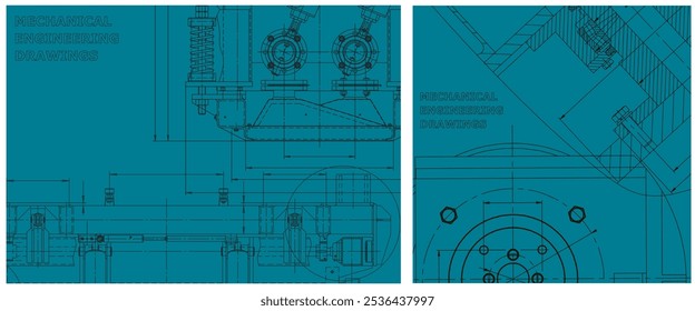 Conjunto de ilustración de plano. Dibujo de línea del motor