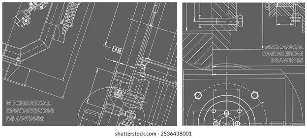 Conjunto de ilustración de plano. Dibujo de línea del motor