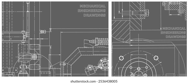 Blueprint illustration set. Engine line drawing