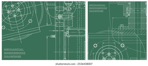 Blueprint illustration set. Engine line drawing