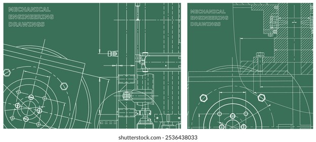 Blueprint illustration set. Engine line drawing