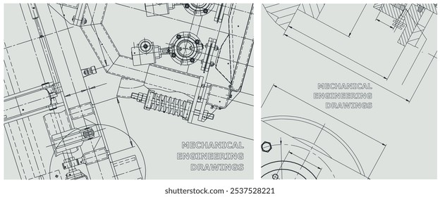 Blueprint illustration set. Engine line drawing