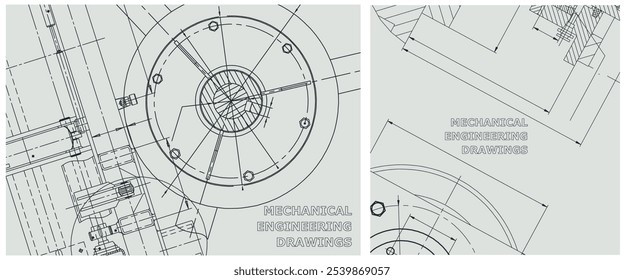 Blueprint illustration set. Engine line drawing