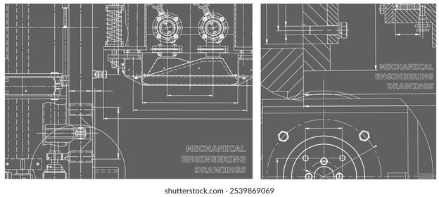 Conjunto de ilustración de plano. Dibujo de línea del motor