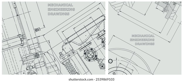 Blueprint illustration set. Engine line drawing