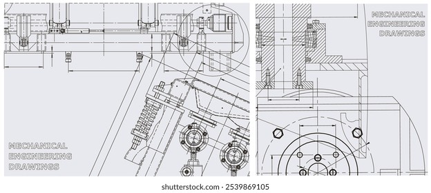 Blueprint illustration set. Engine line drawing