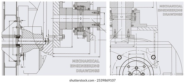 Blueprint illustration set. Engine line drawing