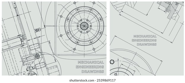 Blueprint illustration set. Engine line drawing