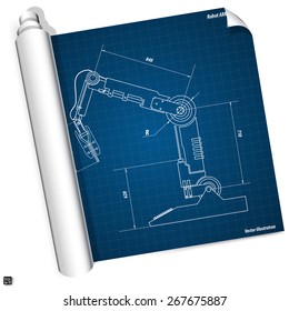Blueprint industrial robot arm. Vector illustration eps 10 