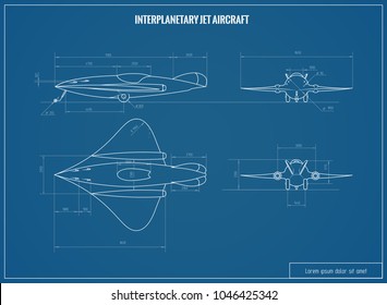 Blueprint Interplanetary Jet Aircraft Vector Illustration