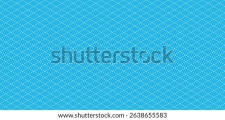 Blueprint isometric grid seamless bg. White diamond mesh on blue background. Graph paper template