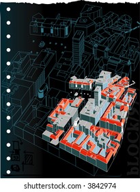 blueprint with isometric of the urban space