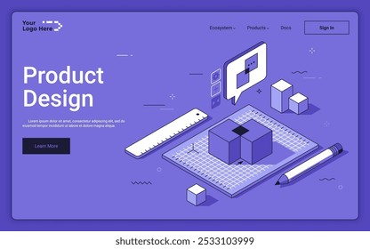 Layout do diagrama com cubos de interseção. Modelo isométrico da página inicial do design do produto. Criando conceito de solução inovadora ilustração vetorial 3D para página da Web