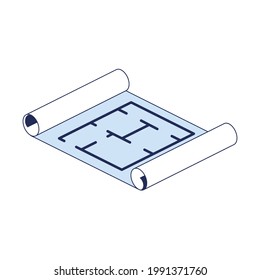 Blueprint layout scroll. Vector 3d line isometric, color web icons, new flat style. Creative design idea and elements for infographics.