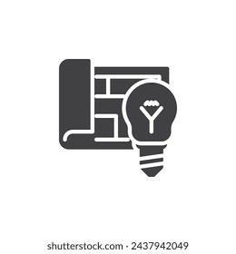 Blueprint and light bulb vector icon. filled flat sign for mobile concept and web design. Solution Architecture glyph icon. Symbol, logo illustration. Vector graphics