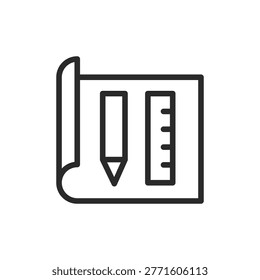 Blueprint, linear style icon. Sheet with pencil and ruler. Editable stroke width