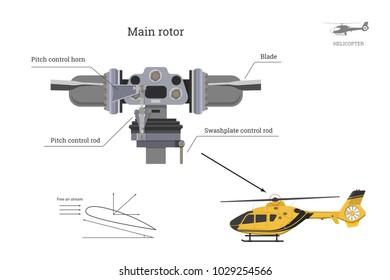 Blueprint of main rotor of helicopter. Industrial drawing of gearbox part. Detailed isolated image of craft propeller. Vector illustration