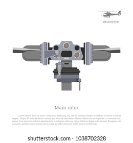 Blueprint of main rotor of helicopter. Industrial drawing of gearbox part. Detailed isolated image of craft propeller. Vector illustration