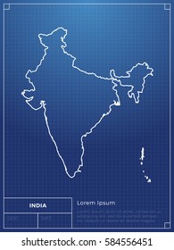 Blueprint with map of India vector illustration