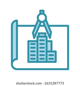 Blueprint mini ilustração ícone de cor de tom duplo, uso para engenharia civil, indústria, construção, UI, kit UX, aplicativo e desenvolvimento web, digital ou impressão.