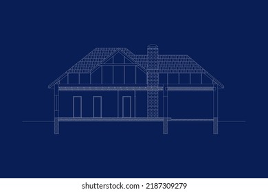 Blueprint. Marco arquitectónico moderno. Casa de sección transversal. Ilustración vectorial. 10.