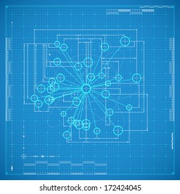 Blueprint of molecule. Stylized vector illustration.