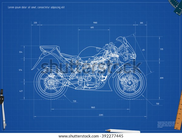 Blueprint Motorcycle Vector Illustration Eps 10 Stock Vector (Royalty