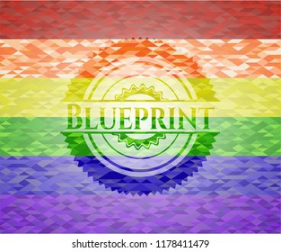 Blueprint on mosaic background with the colors of the LGBT flag