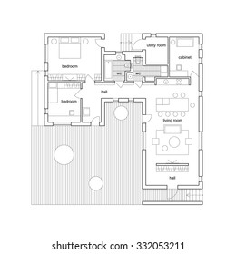 Blueprint on white background. Vector architectural plan of modern house.