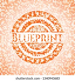 Blueprint orange mosaic emblem with background
