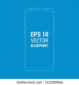 Blueprint outline flat mock-up smartphone. Scale image any resolution. EPS 10 illustration concept