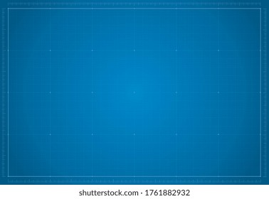 Blueprint paper. Blank blue sheet of paper with grid. Vector blueprint background template for engineering design drawing. Empty print pattern with lines