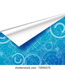 Blueprint Paper With Curled Corner On White Background