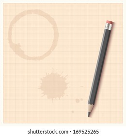 Blueprint with a pencil and blots. Vector illustration